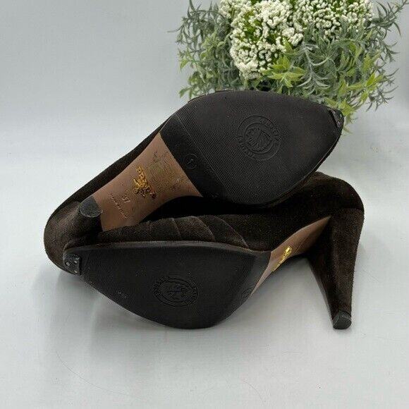 Prada Vintage Brown Suede Pumps Heels Size 37/6.5 With Toe Taps Cone Pleats Sole - Picture 12 of 16